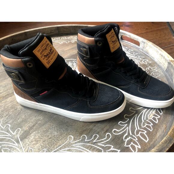 Men's Levis 501 Denim and Leather High Top Sneakers- sz 10.5 - Picture 3 of 12